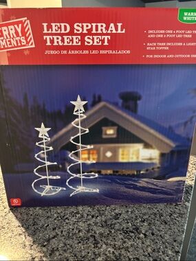 LED Spiral Tree Set - Warm White Spiral Trees with Star Toppers